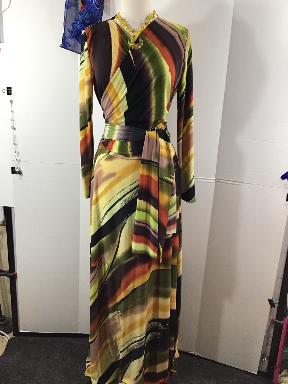 Ducci abstract print watercolor Wrap knot front stretch Maxi Dress XL